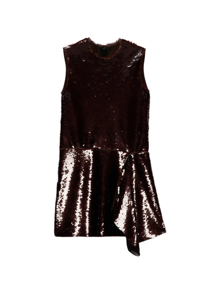  Msgm Sequin Asymmetrical Mini Dress - Brown 