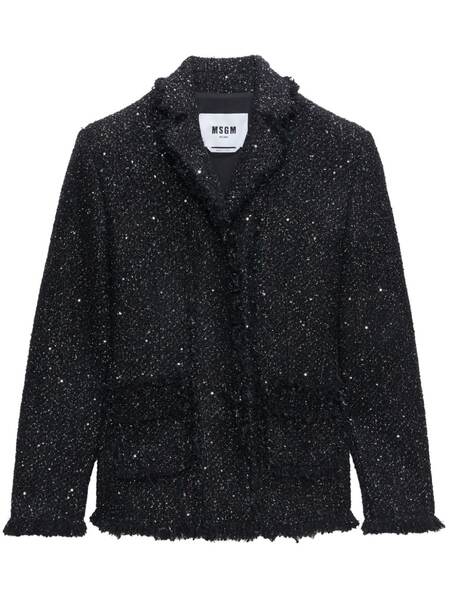  Msgm Single-breasted Bouclé Blazer - Black 