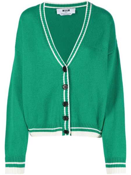  Msgm Striped-edge Knitted Cardigan - Green 