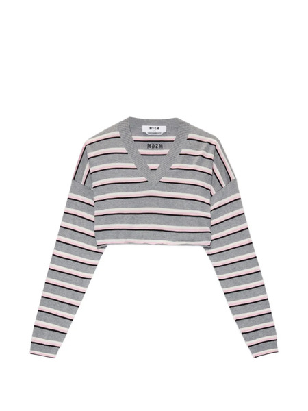  Msgm Striped V-neck Knitwear - Grey 