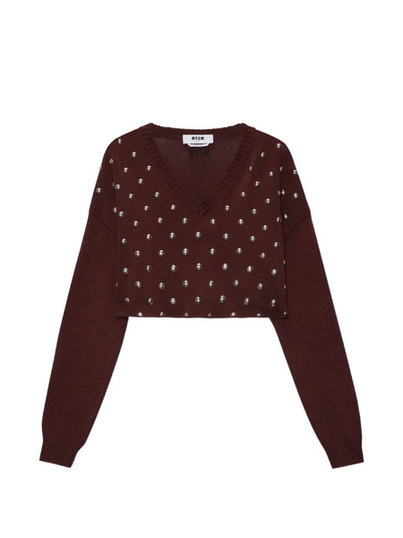  Msgm Studded V-neck Knitwear - Brown 