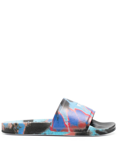  Msgm Tie-dye Logo-print Sliders - Blue 