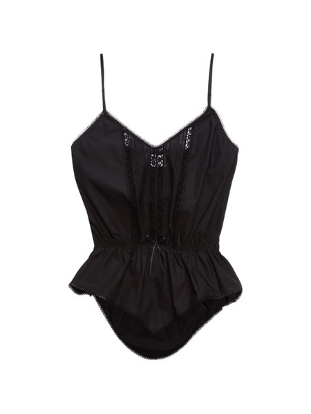  Msgm V-neck Lace-detail Top - Black 
