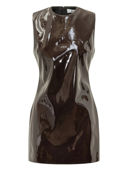  Msgm Vinyl Sleeveless Mini Dress - Brown 