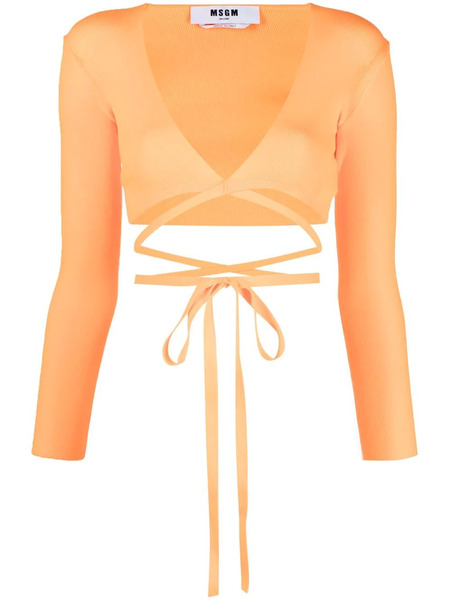  Msgm Wrap Knitted Crop Top - Orange 