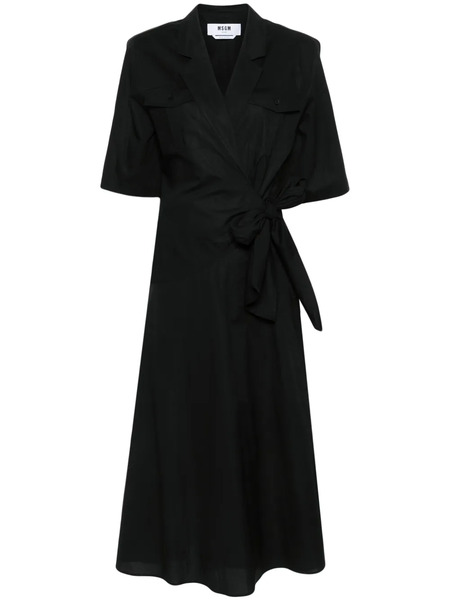  Msgm Wraparound Midi Dress - Black 