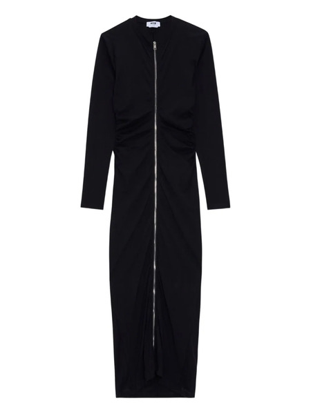  Msgm Zip-front Gathered Maxi Dress - Black 