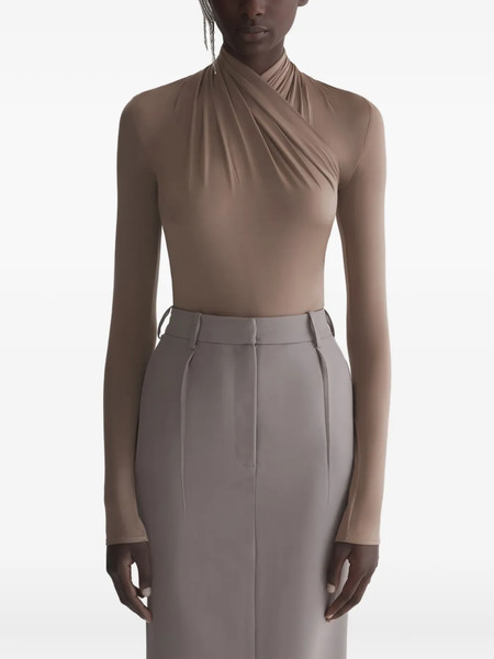  Mugler Draped Long-sleeve Bodysuit - Neutrals 