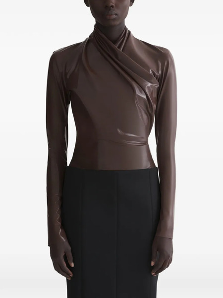  Mugler Draped Long-sleeved Bodysuit - Brown 