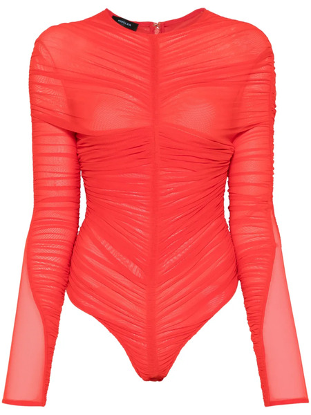  Mugler Ruched Bodysuit - Red 