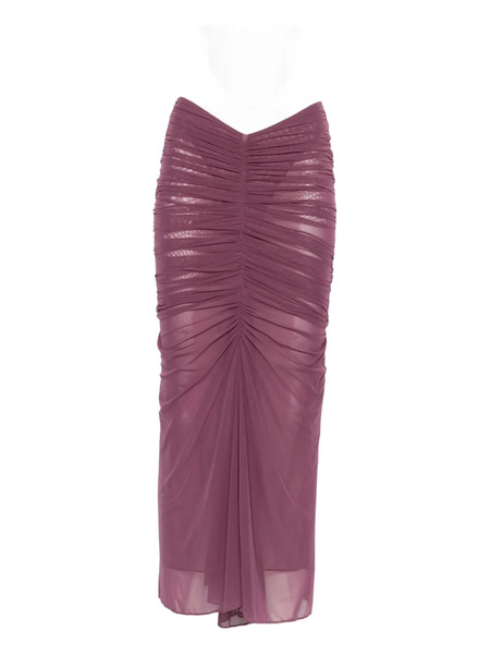  Mugler Ruched Mesh Maxi Skirt - Purple 