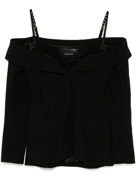  Mugler Sculptural Off-shoulder Jacket - Black 