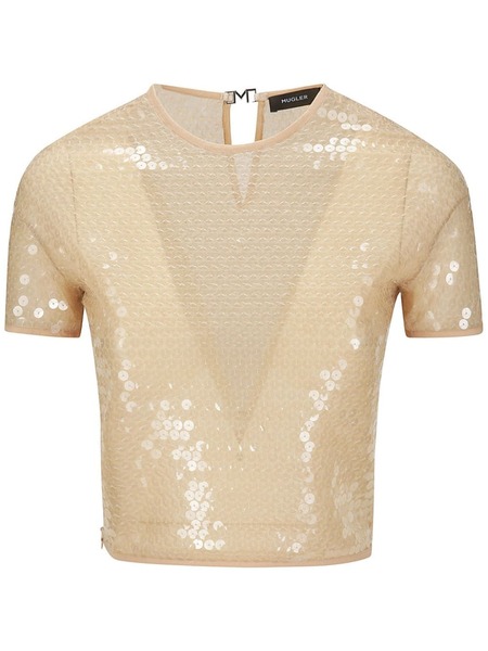  Mugler Short-sleeved Sequinned Blouse - Neutrals 