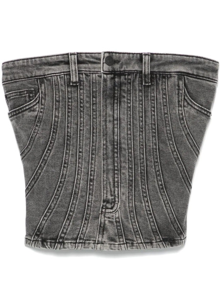 Mugler Spiral Denim Bustier - Black 