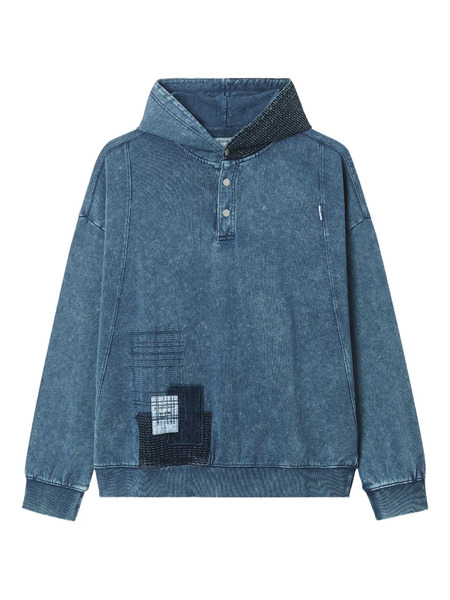  Musium Div. Button Patchwork Hoodie - Blue 