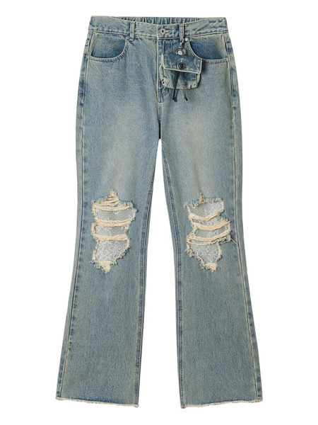  Musium Div. Lace-insert Frayed Jeans - Blue 