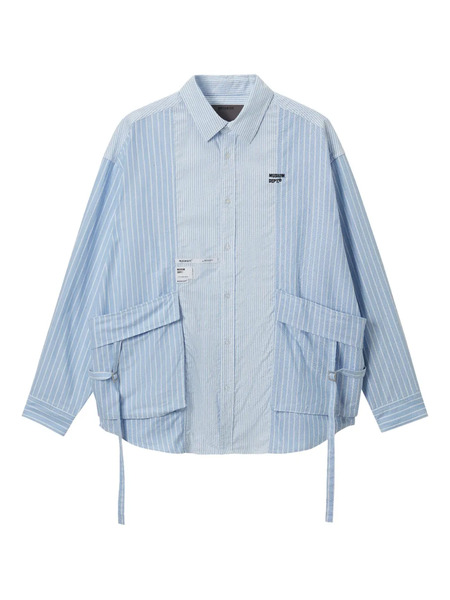 Musium Div. Striped Panelled Shirt - Blue 
