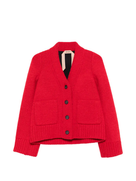  Nº21 Button-up Flap-pocket Cardigan - Red 