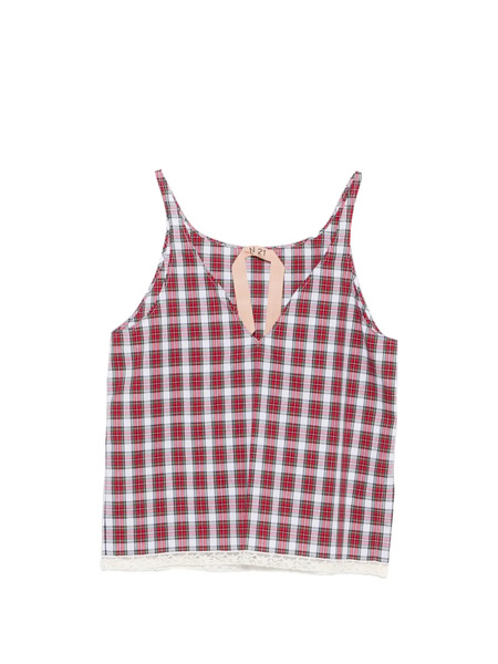  Nº21 Check-pattern Lace-trim Blouse - Red 