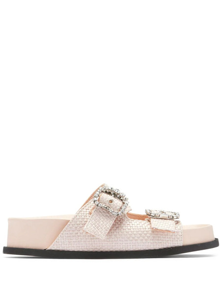  Nº21 Crystal-embellished Buckle Woven Slides - Neutrals 