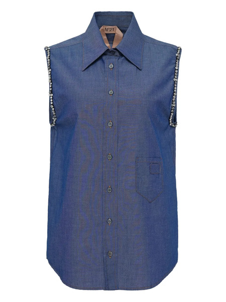  Nº21 Crystal-embellished Sleeveless Top - Blue 