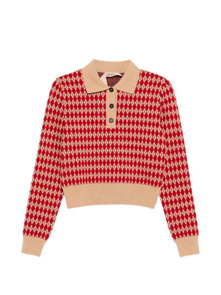  Nº21 Diamond-pattern Polo Shirt - Red 