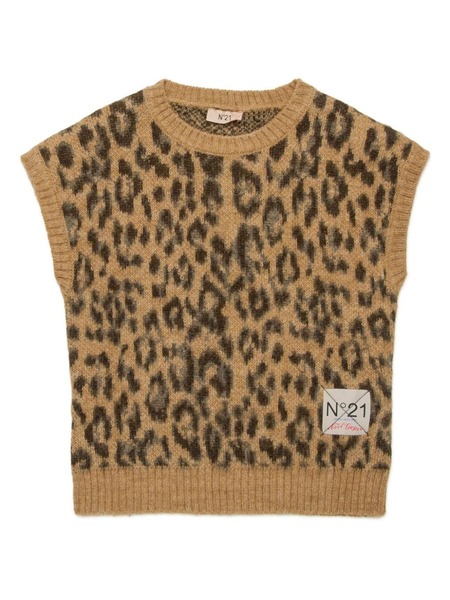  Nº21 Kids Leopard Jacquard Vest - Brown 