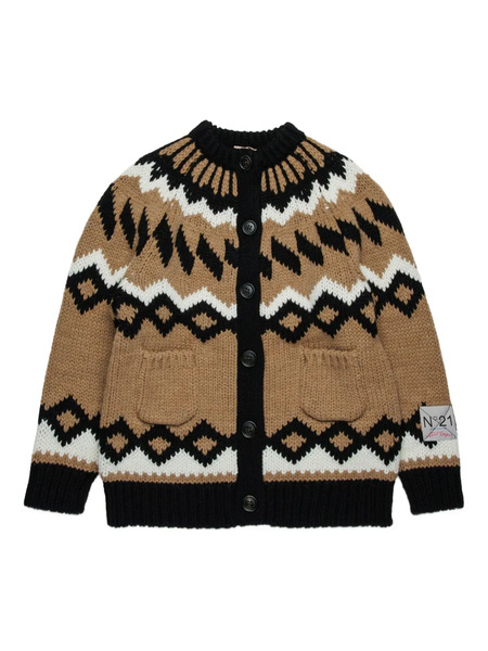  Nº21 Kids Patterned Cardigan - Brown 