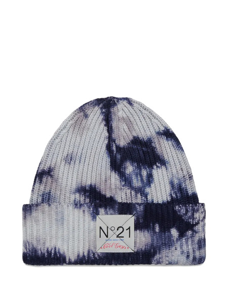  Nº21 Kids Tie-dye Ribbed Beanie - Blue 