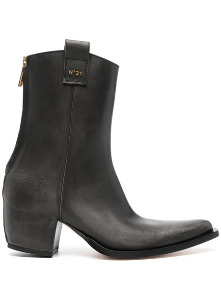  Nº21 60mm Pointed-toe Leather Ankle Boots - Black 