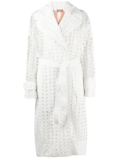  Nº21 Perforated-design Midi Coat - White 