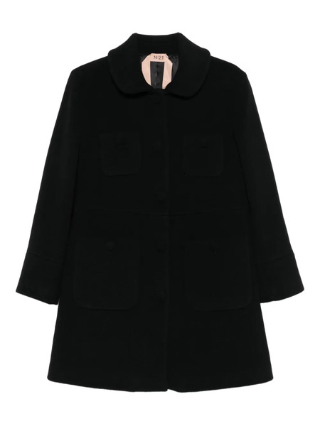  Nº21 Peter-pan Collar Patch-pocket Coat - Black 