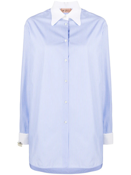  Nº21 Pinstriped Long-line Shirt - Blue 