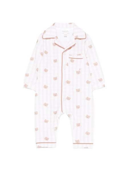  Nanan Teddy-print Checked-pattern Romper - White 