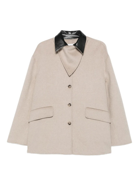  Nanushka Leather-collar Button-front Jacket - Neutrals 