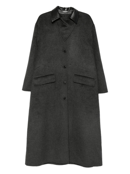  Nanushka Leather-collar Wool Coat - Grey 