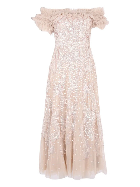  Needle & Thread Sequin-embellishment Off-shoulder Midi Dress - Neutrals 