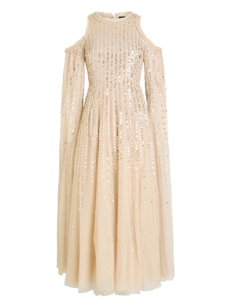  Needle & Thread Sequin Ruffled Midi Dress - Neutrals 