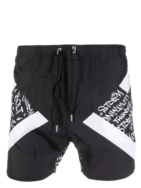  Neil Barrett Calligraphy-print Drawstring Swim Shorts - Black 