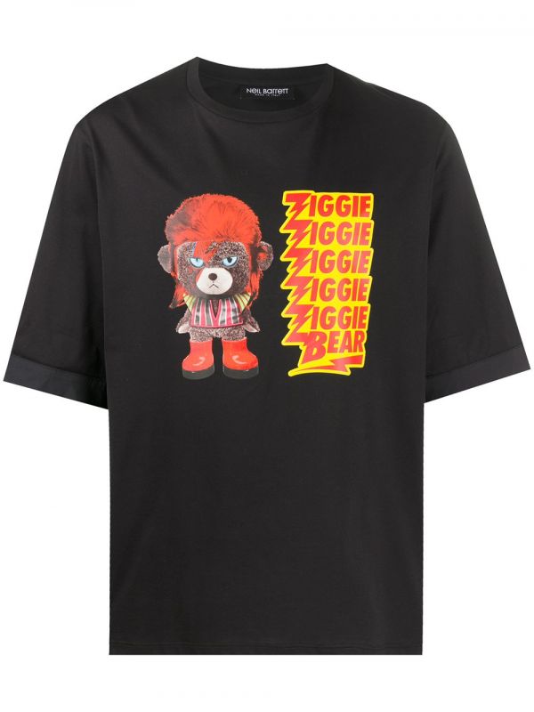  Neil Barrett Ziggie Bear Print Cotton T-shirt - Black 