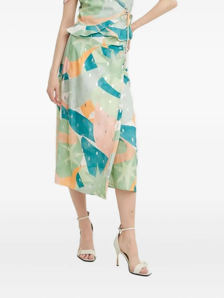  Never Fully Dressed Abstract-print Asymmetric Skirt - Green 