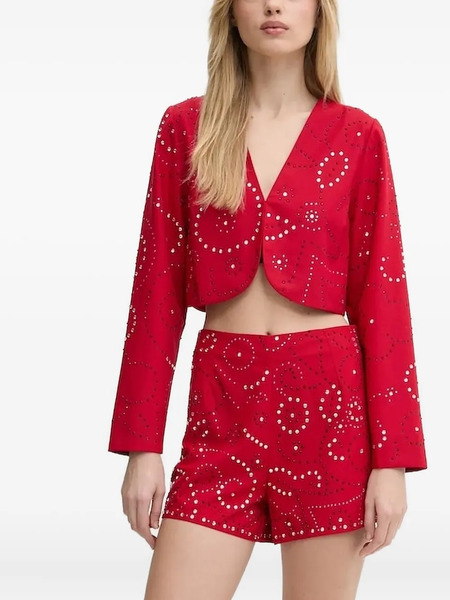  Never Fully Dressed Embellished V-neck Cropped Jacket - Red 