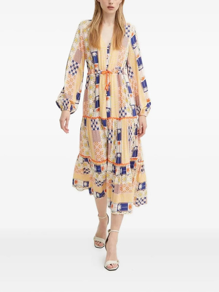  Never Fully Dressed Patchwork Tiered Midi Dress - Neutrals 