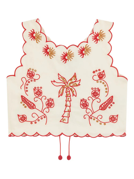 Never Fully Dressed Scalloped-trim Embroidered Top - Neutrals 