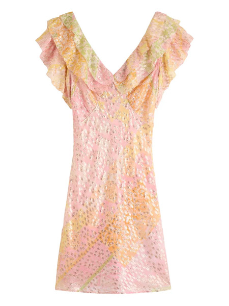 Never Fully Dressed Tilda Printed Chiffon Mini Dress - Pink 