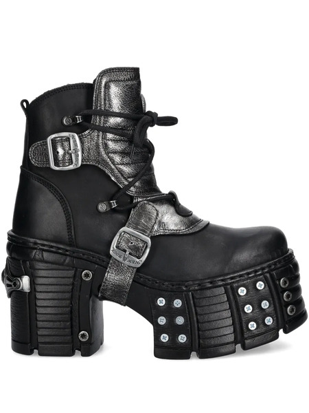  New Rock 120mm Buckle Platform Boots - Black 