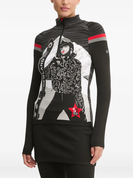  Newland Wave-print Zip Top - Black 