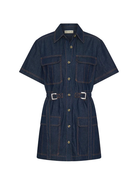  Nicholas Button Belted Mini Dress - Blue 