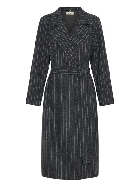 Nicholas Candice Pinstripe Belted Coat - Grey 