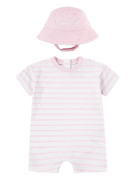  Nike Kids Embroidered-logo Striped Romper Set - Pink 